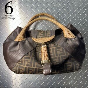 Fendi Tobacco Vintage Zucca Spy Croc Leather in Brown